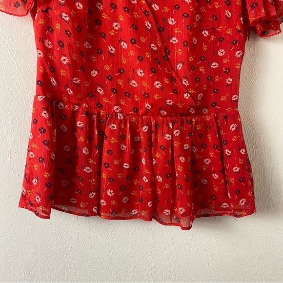 Madewell Floral Tiered Sleeves Peplum Top. Shimmery Red Sz 00 - Picture 7 of 12